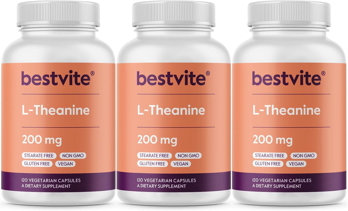 BESTVITE L-Theanine 200mg (360 Cápsulas Vegetarianas) - Sin Estearatos - Vegano - No GMO - Sin Gluten – Image 1