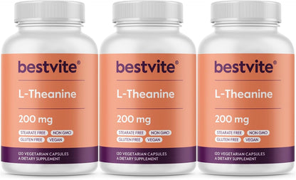 BESTVITE L-Theanine 200mg (360 Cápsulas Vegetarianas) - Sin Estearatos - Vegano - No GMO - Sin Gluten – Image 1