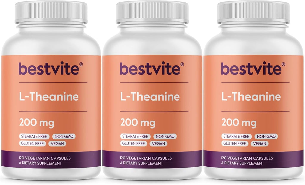BESTVITE L-Theanine 200mg (360 Cápsulas Vegetarianas) - Sin Estearatos, Vegano, No OGM, Sin Gluten