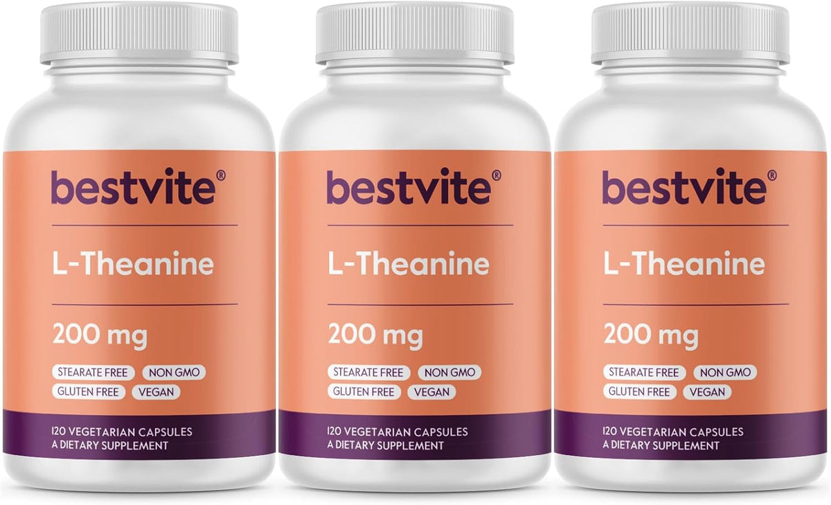 BESTVITE L-Theanine 200mg (360 Cápsulas Vegetarianas) - Sin Estearatos, Vegano, No OGM, Sin Gluten – Image 1