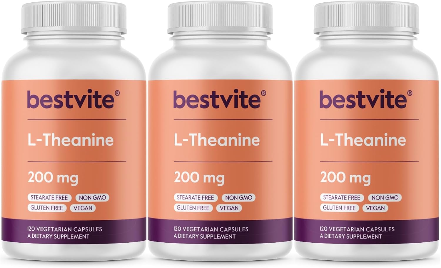 BESTVITE L-Theanine 200mg (360 Cápsulas Vegetarianas) - Sin Estearatos, Vegano, No OGM, Sin Gluten