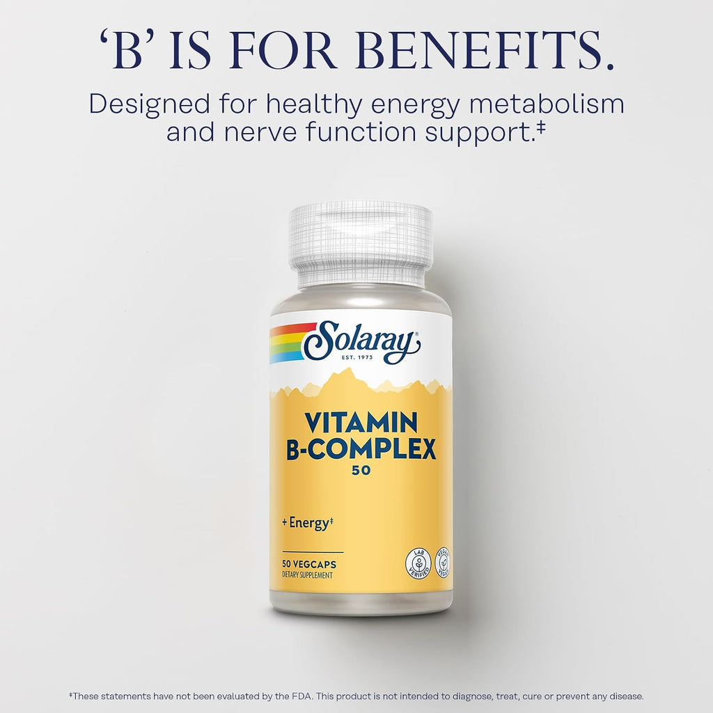 Solaray B-Complex 50 mg - Cellular Energy and Metabolism Support, Vegan, 50 Capsules