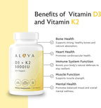 Alaya Naturals Vitamina D3 K2 MK-7 – 5000 IU D3, 50 mcg K1, 15 mcg K2 – 60 Cápsulas Vegetales