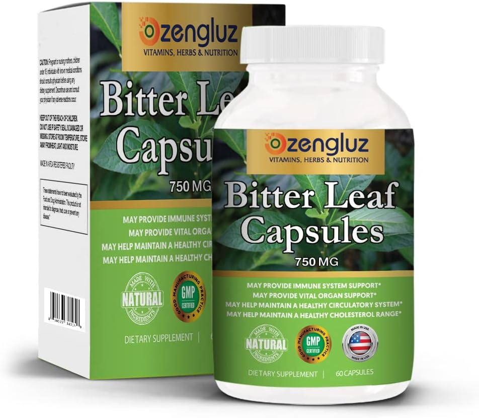 Bitter Leaf (Hoja Amarga) - Ewuro, Onugbu-Bololo Cápsulas. Suplemento bienestar. 750mg (60 cápsulas)