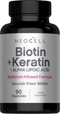 NeoCell Biotin Complex Cabello, Piel y Uñas | 90 Cápsulas | con Péptidos de Queratina Bioactivos y Ácido Alfa Lipoico | Fórmula Radiante