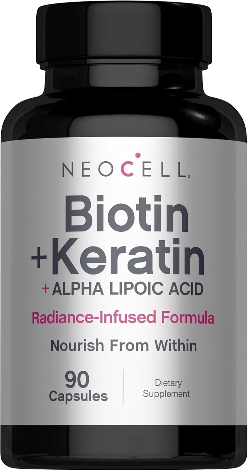 NeoCell Biotin Complex Cabello, Piel y Uñas | 90 Cápsulas | con Péptidos de Queratina Bioactivos y Ácido Alfa Lipoico | Fórmula Radiante