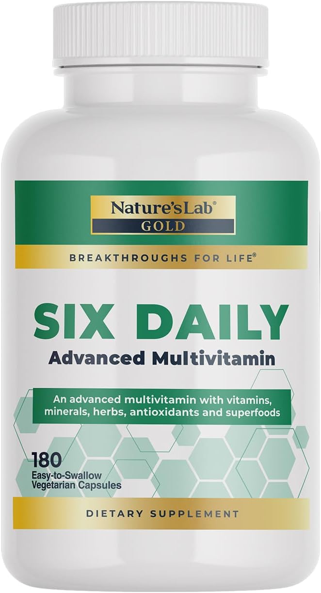 Nature's Lab Multivitamínico Avanzado Six Daily - Más de 90 Nutrientes, Minerales, Antioxidantes, Hierbas y Alimentos Integrales - 180 Cápsulas (30 Días)