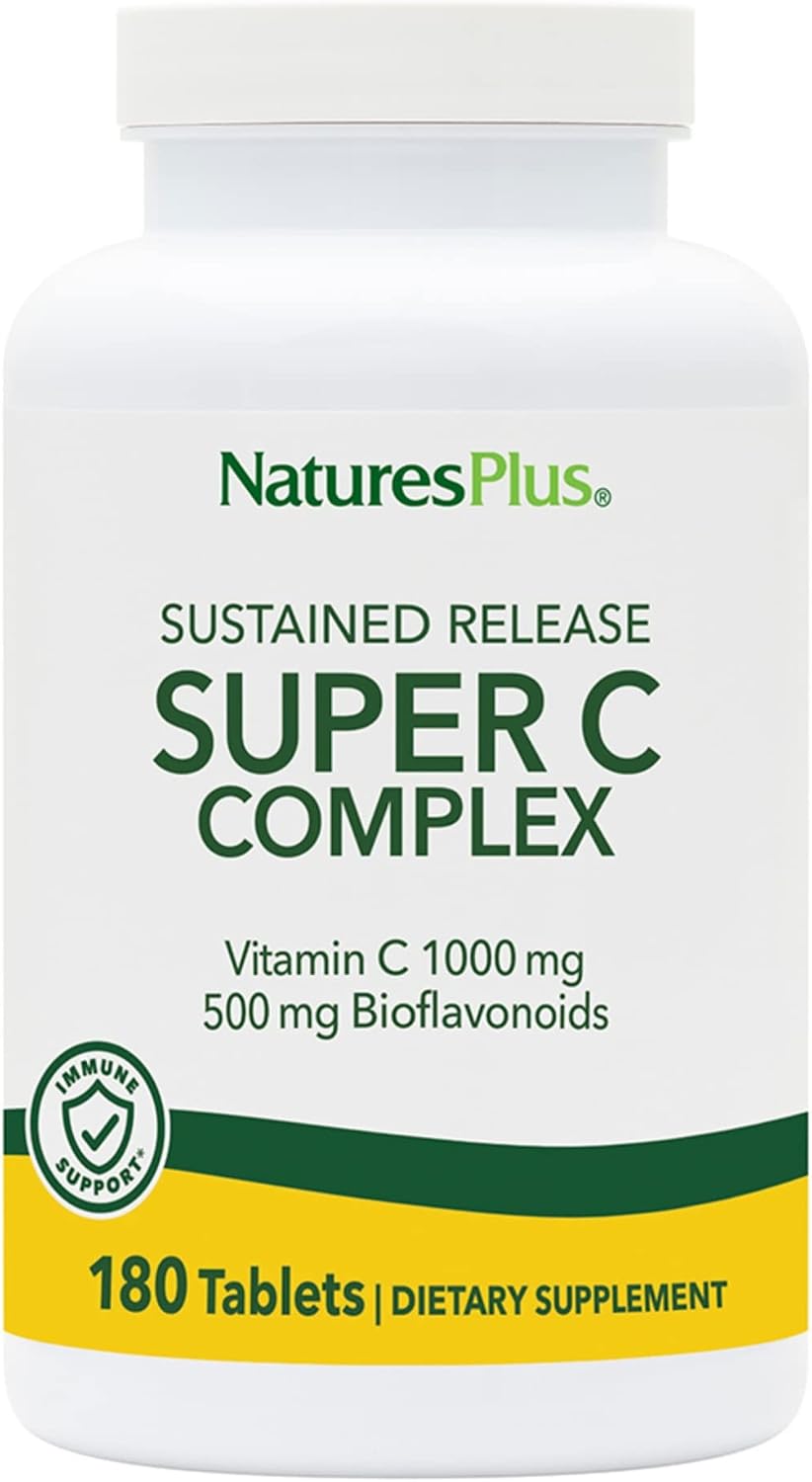 NaturesPlus Super C Complex - 1000 mg de Vitamina C + 500 mg de Bioflavonoides - Liberación Prolongada - 60 Comprimidos