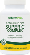 NaturesPlus Super C Complex, Liberación Sostenida - 180 Comprimidos - 1000 mg de Vitamina C + 500 mg de Bioflavonoides - Vegetariano, Sin Gluten - 180 Dosis