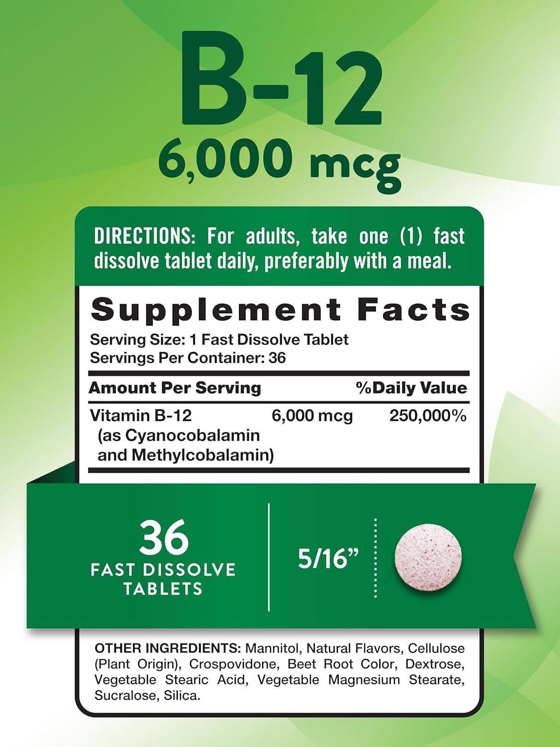 Nature's Truth Vitamina B12 6000 mcg, Comprimidos de Disolución Rápida, Sabor Natural a Bayas