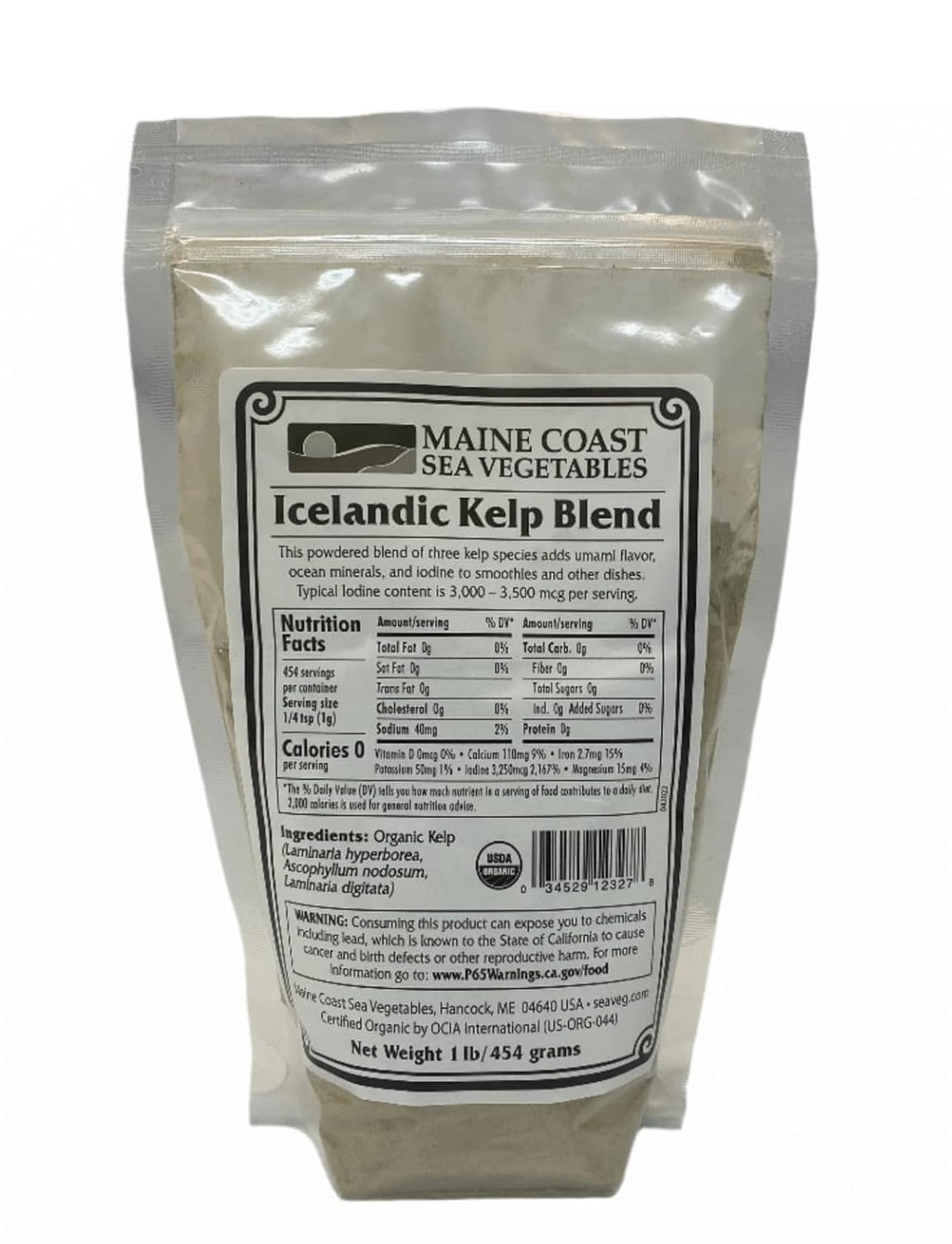 Polvo de Bladderwrack Orgánico - Alga Atlántica Salvaje - Maine Coast Sea Vegetables - 454g