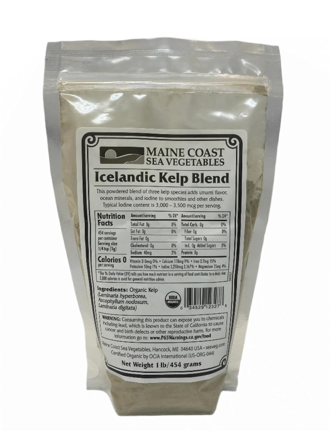 Polvo de Bladderwrack Orgánico - Alga Atlántica Salvaje - Maine Coast Sea Vegetables - 454g