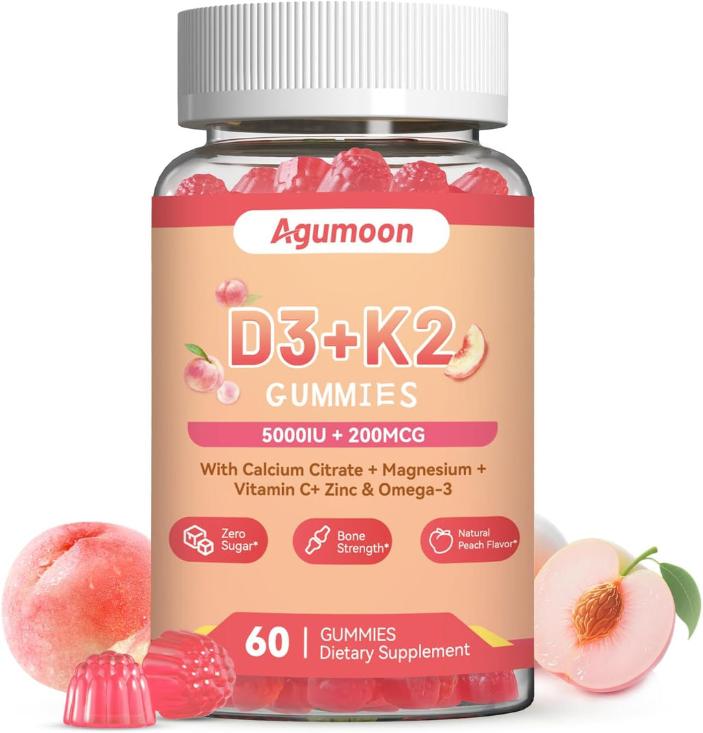 Agumoon Vitamina D3 K2 Gominolas - 5000IU + 200mcg MK-7 - 60 uds