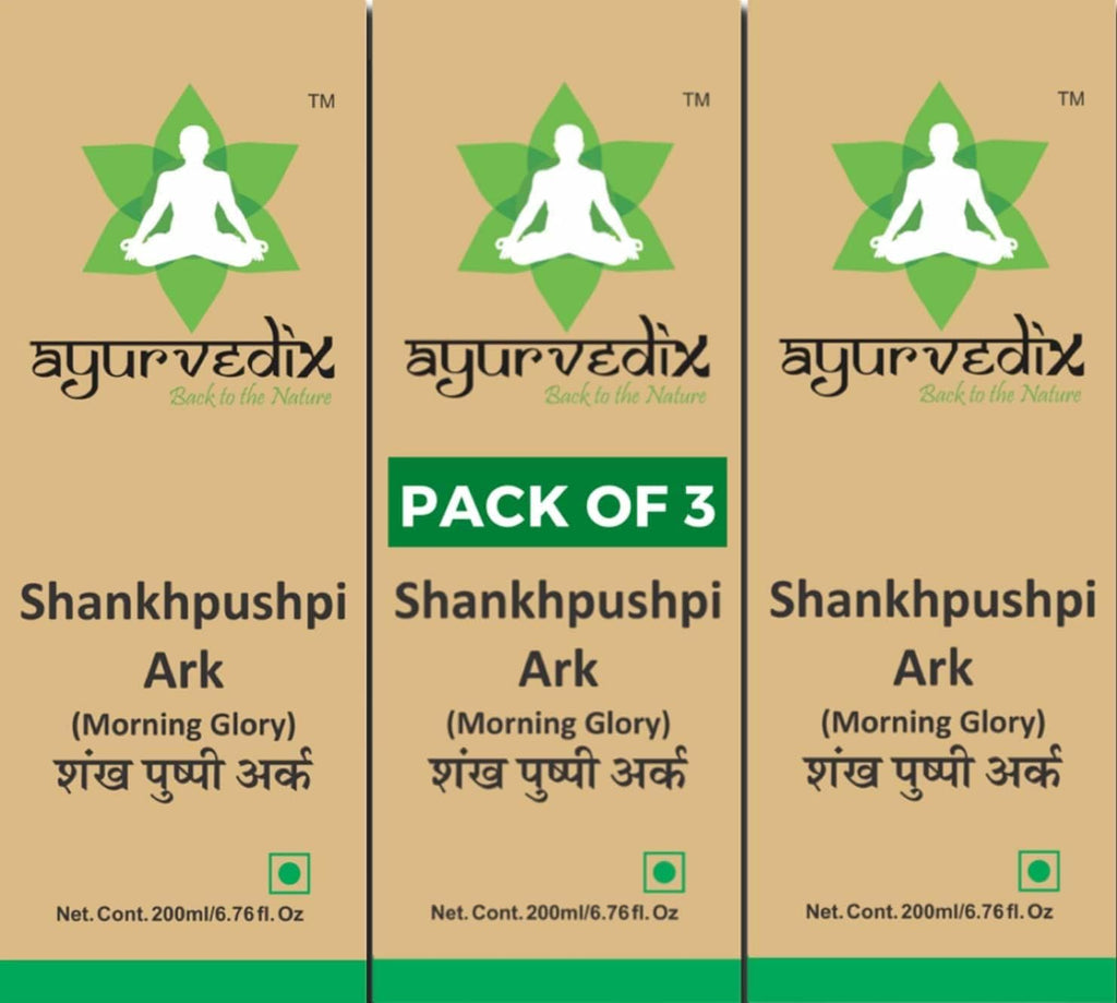 Ayurvedix Shankhpushpi Ark 3-Pack | Hidrolato puro de Shankhpushpi | Apoyo para la salud cerebral, la memoria y la concentración