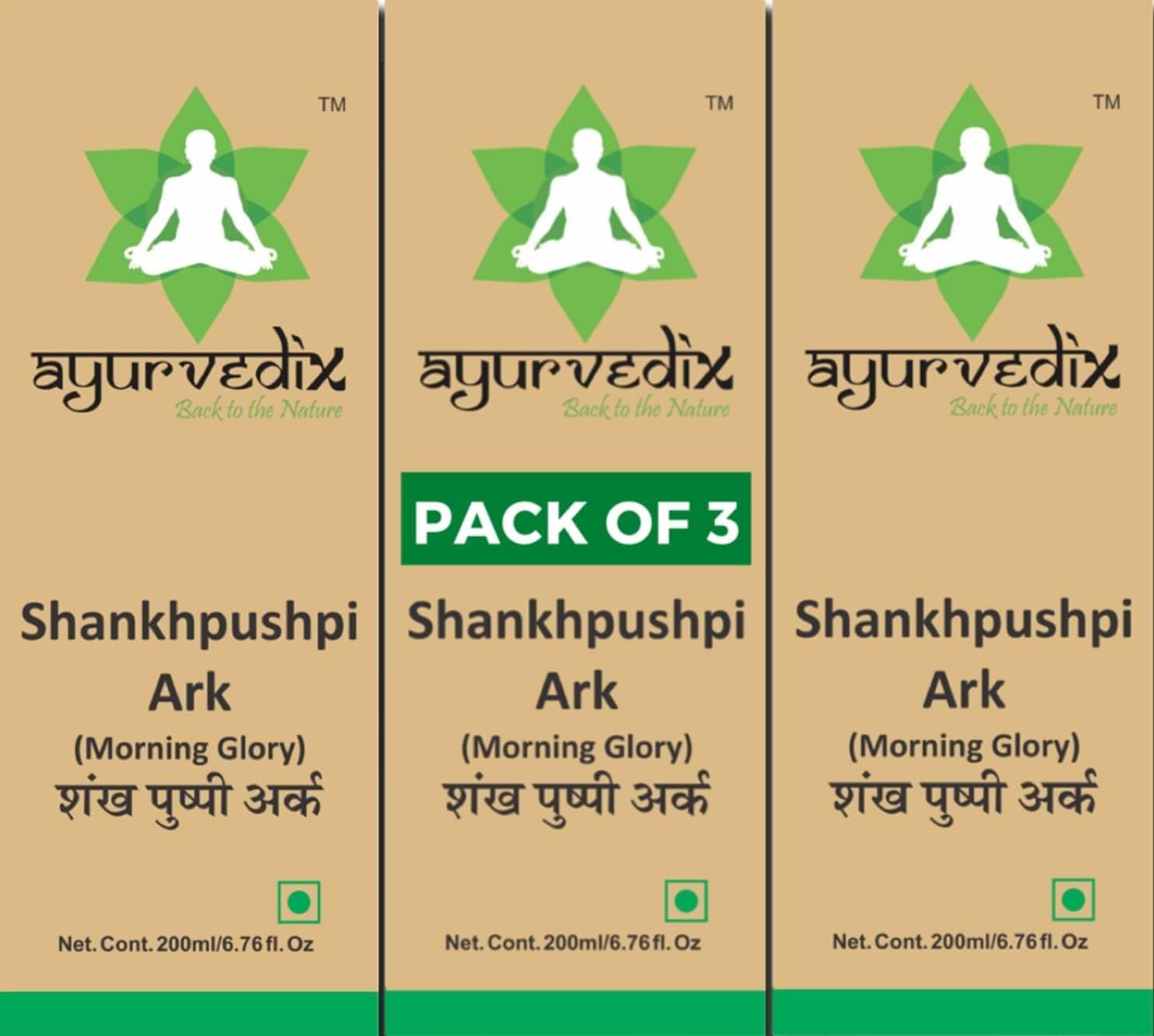 Ayurvedix Shankhpushpi Ark 3-Pack | Hidrolato puro de Shankhpushpi | Apoyo para la salud cerebral, la memoria y la concentración