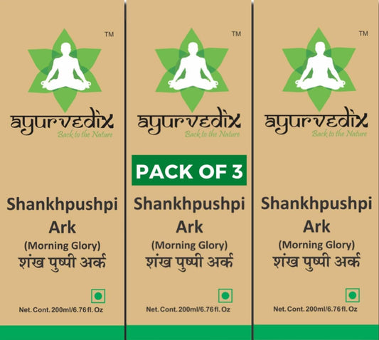 Ayurvedix Shankhpushpi Ark 3-Pack | Hidrolato puro de Shankhpushpi | Apoyo para la salud cerebral, la memoria y la concentración