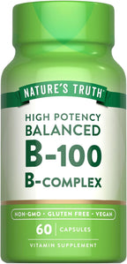 Nature's Truth Complejo B Vitaminas B Completo, 60 Cápsulas, Alta Potencia B-100, Vegano, Sin Gluten