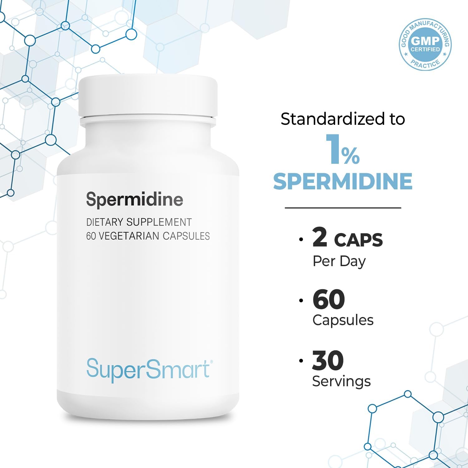 Supersmart Spermidine 3mg por Día - Complemento Alimenticio con Extracto de Arroz - 60 Cápsulas