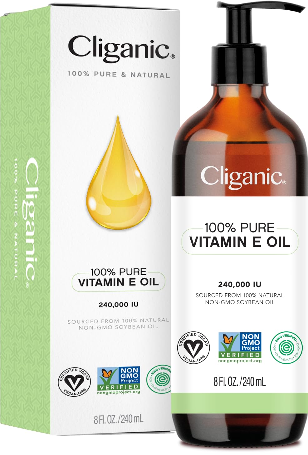 Cliganic Aceite de Vitamina E Puro 240.000 IU (240 ml) - Natural D-Alfa Tocoferol