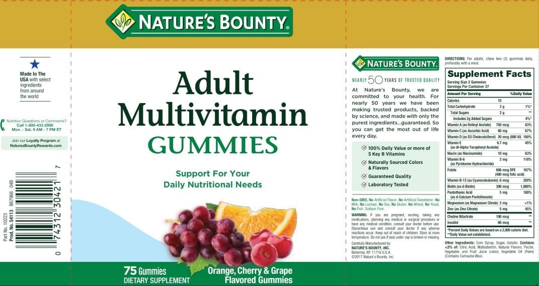 Nature's Bounty Your Life Multivitamin Adult Gummies (Pack de 6 x 75 gominolas)