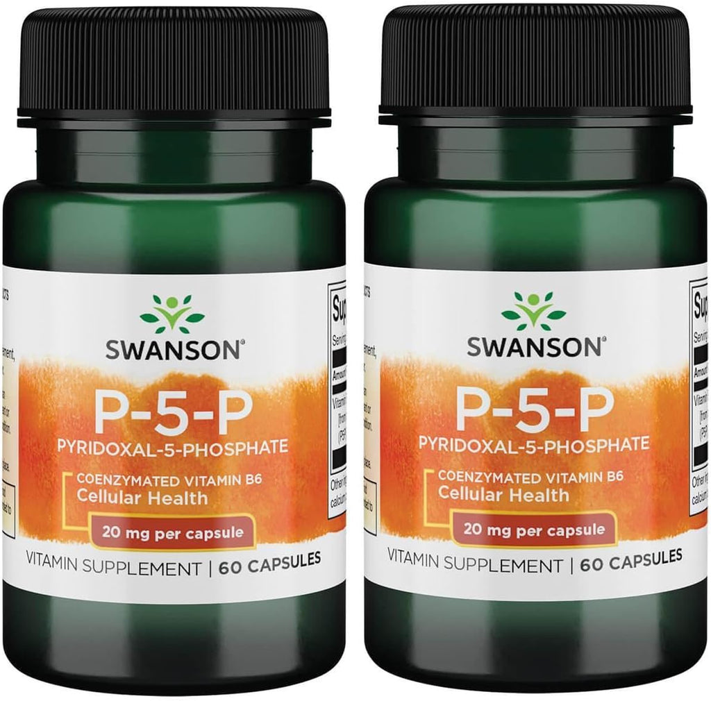 Swanson P-5-P (Piridoxal-5-Fosfato) Vitamina B6 Coenzimada 20 mg, 60 Cápsulas (Pack de 2)