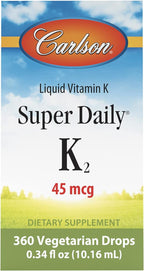 Carlson - Super Daily K2, 45 mcg Vitamina K2 Líquida, MK-7, Sin Sabor, 360 Gotas (10.16 ml)