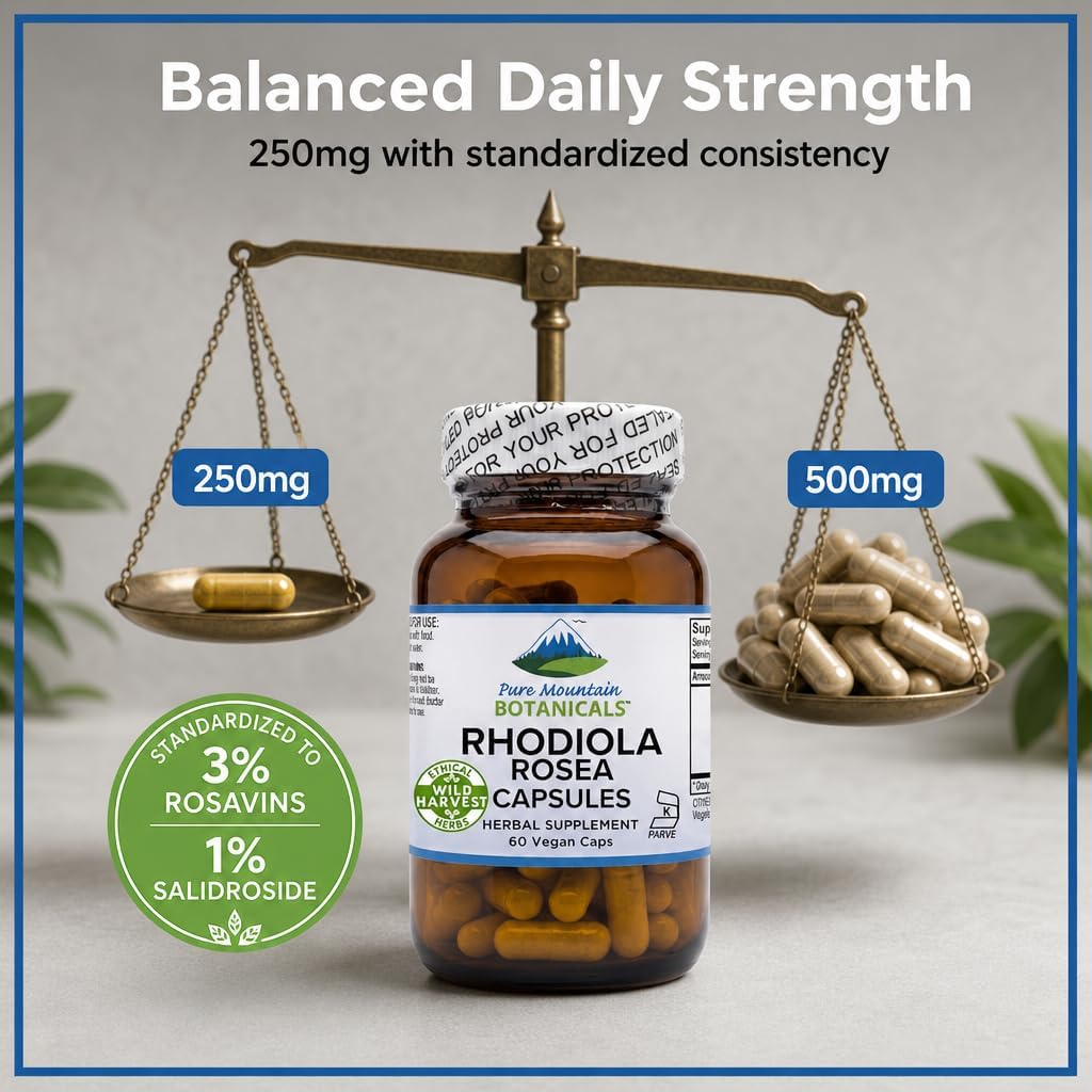 Pure Mountain Botanicals Rhodiola Rosea 250mg - 60 Cápsulas Veganas