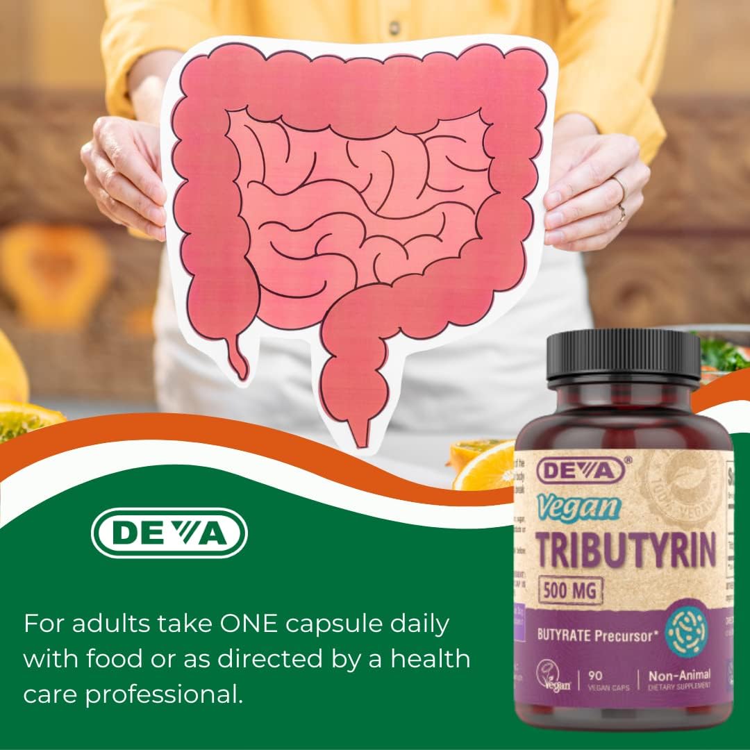 DEVA Vegan Tributirato 500 mg - 90 Cápsulas - Precurso de Butirato para la Salud Intestinal