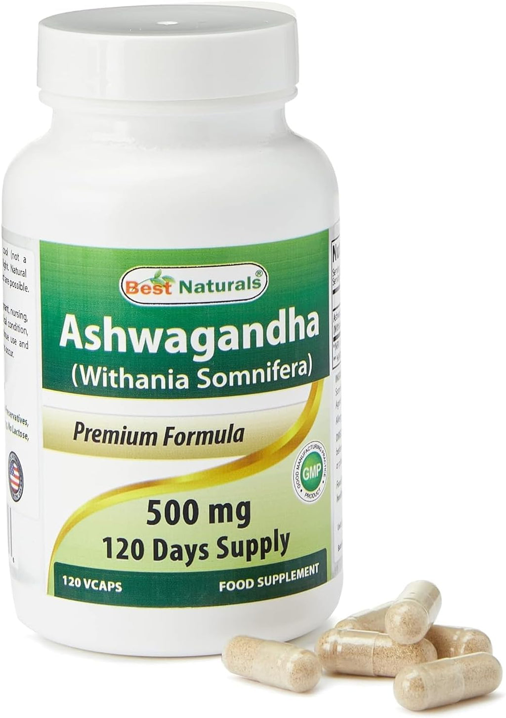 Best Naturals Ashwagandha Cápsulas 500 mg para Relajación y Estrés, 120 Unidades