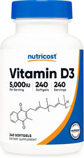 Nutricost Vitamina D3 5.000 UI (125 mcg) - 240 Cápsulas Blandas - No-GMO y Sin Gluten