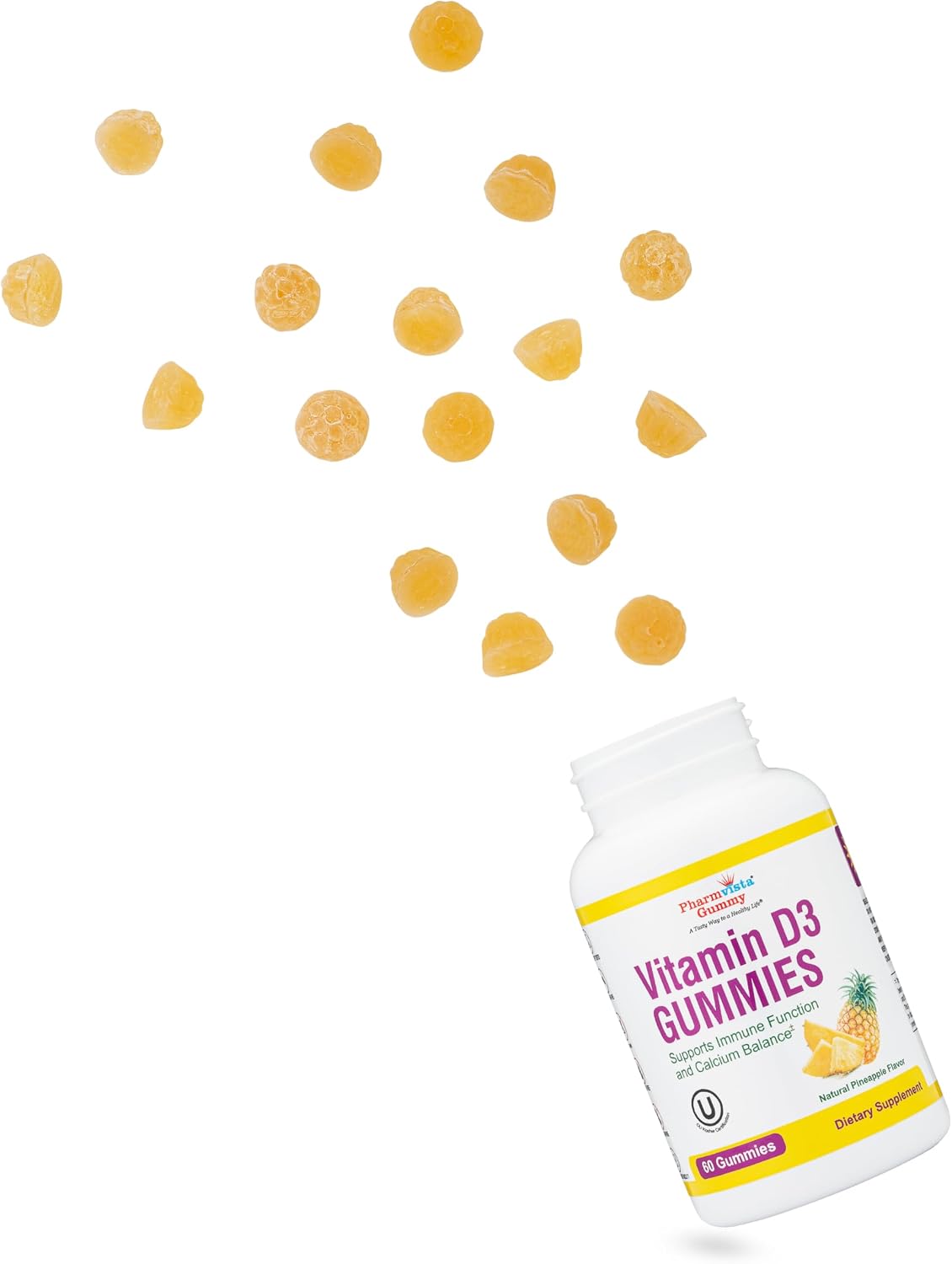 Vitamin D3 Gummies - Gomitas de Vitamina D3 1000 UI, 60 unidades, Sabor Piña