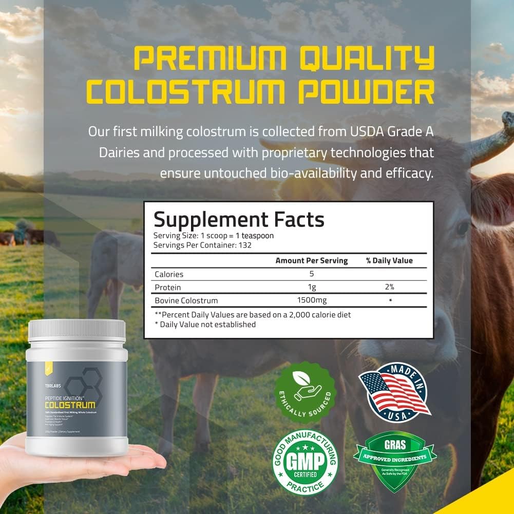 TBR Labs Calostro en Polvo, de Vacas Alimentadas con Pasto, 200g (132 Raciones)