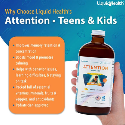 LIQUIDHEALTH Attention, Multivitamínico Líquido para Niños y Adolescentes - Sabor Mango-Mandarina, Vegano, Sin Azúcar (Pack – Image 3