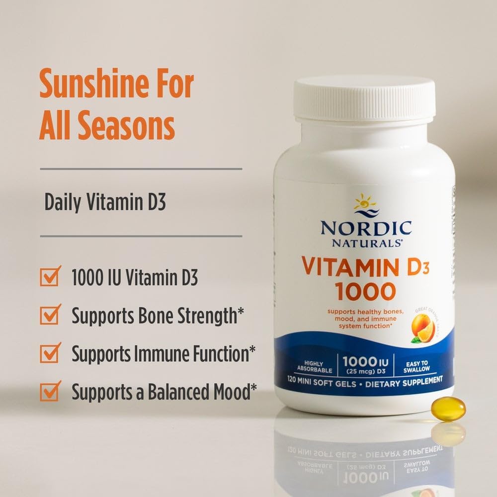 Vitamina D3 1000 UI de Nordic Naturals - 120 mini cápsulas blandas sabor naranja