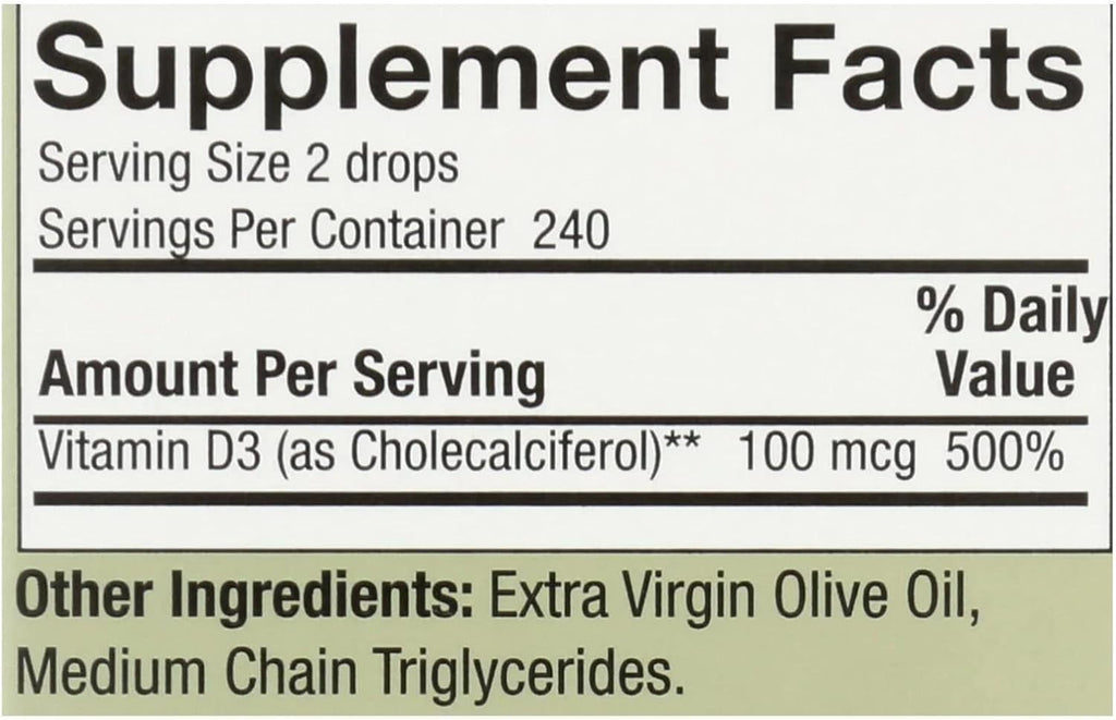 Nature's Answer Vitamina D3 Gotas 4000 UI en Aceite de Oliva Virgen Extra