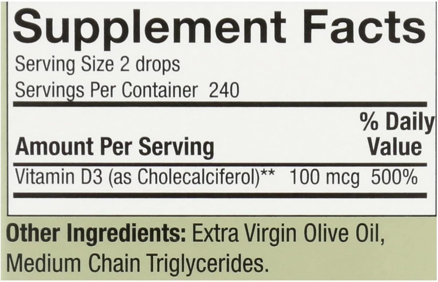 Nature's Answer Vitamina D3 Gotas 4000 UI en Aceite de Oliva Virgen Extra