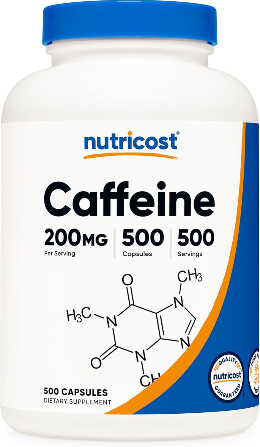 Nutricost Cafeína 200mg, 120 Cápsulas - Sin Gluten, No OGM
