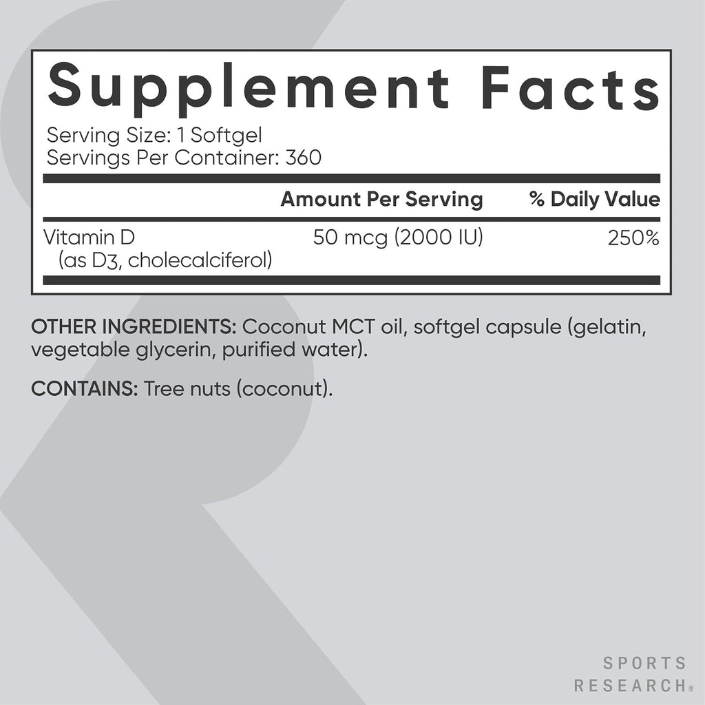 Vitamin D3 2000 IU with MCT Coconut Oil - Sports Research