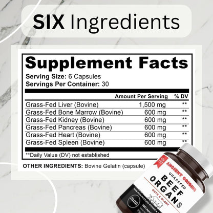 Ancient Origins Suplemento de Órganos de Res Grass Fed 4500 mg - Hígado, Médula Ósea, Corazón, Bazo, Páncreas y Riñón, No – Image 3