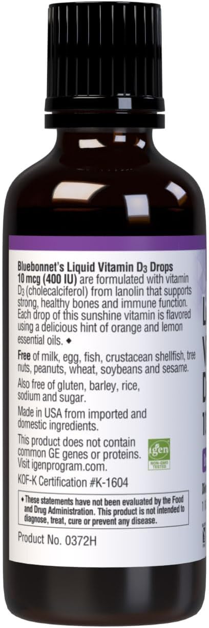 Bluebonnet Gotas Líquidas de Vitamina D3 400 UI, Cítrico, 30 ml