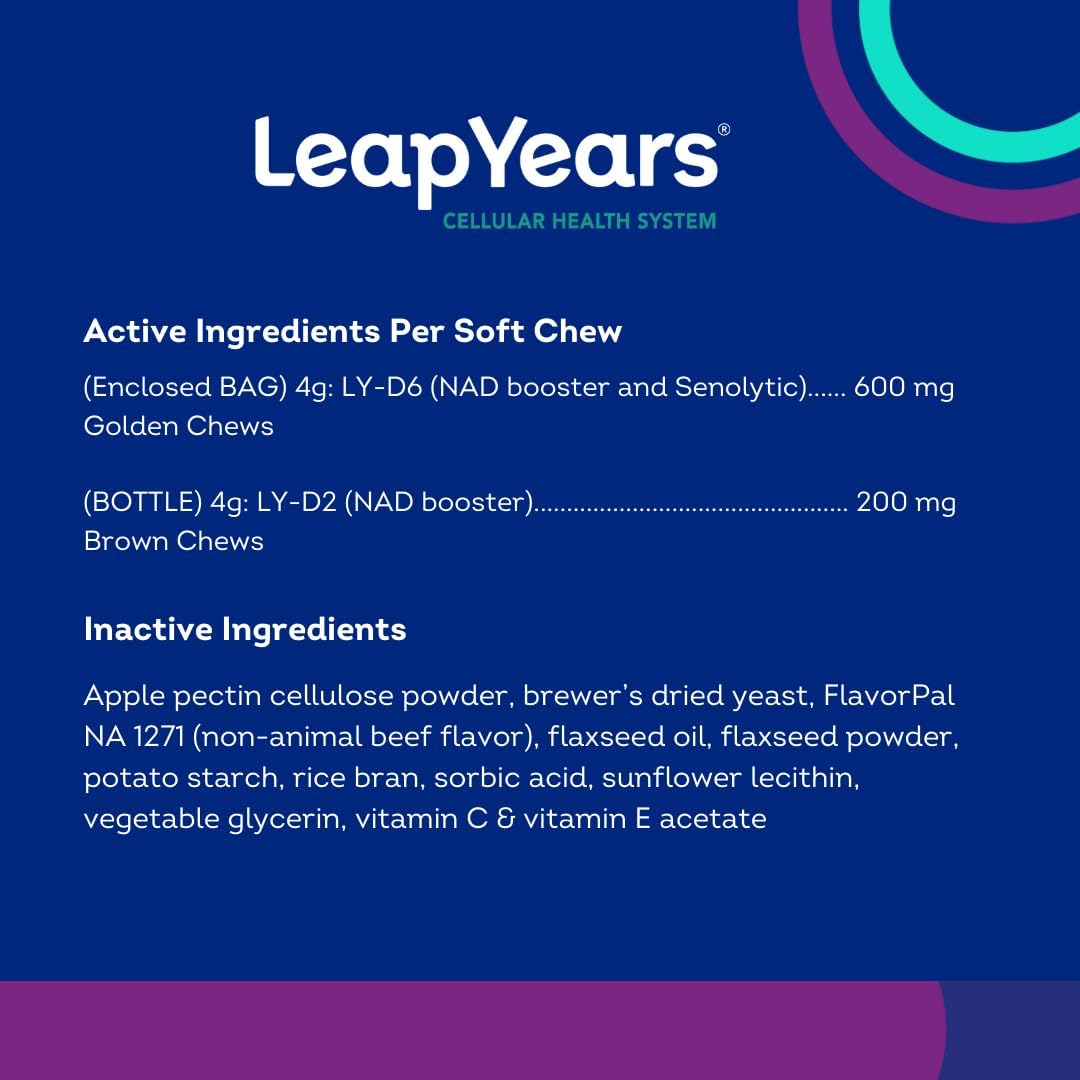 Leap Years Soft Chew - Suplemento masticable con NAD+ y senolítico para perros pequeños y medianos, 31 unidades
