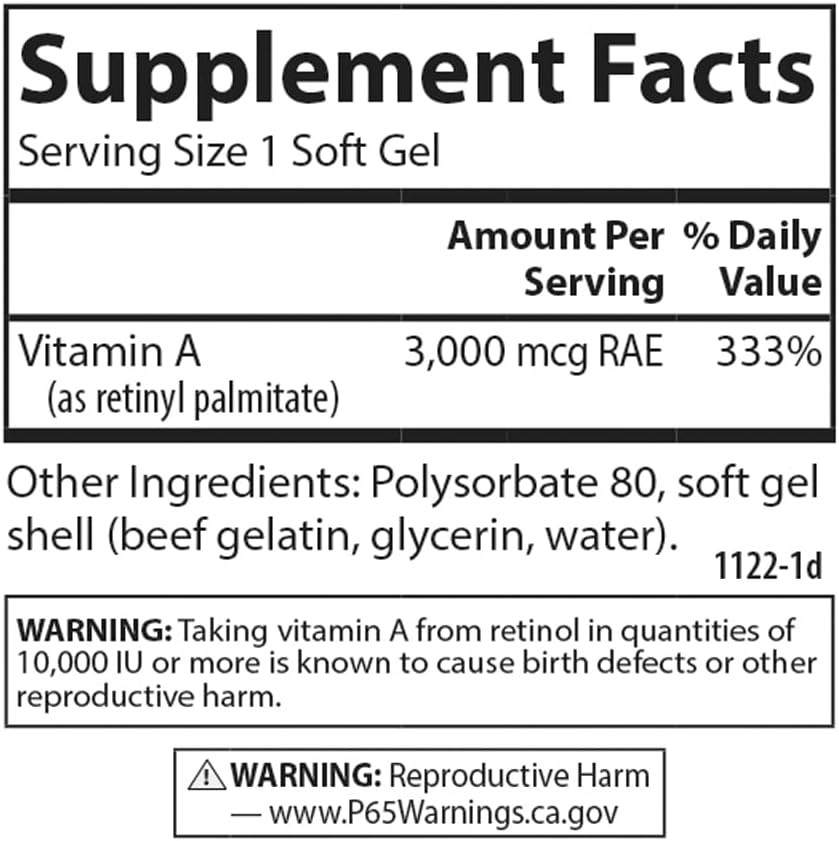 Carlson Labs Solubilized Vitamin A, 10,000 IU, 250 Soft Gels