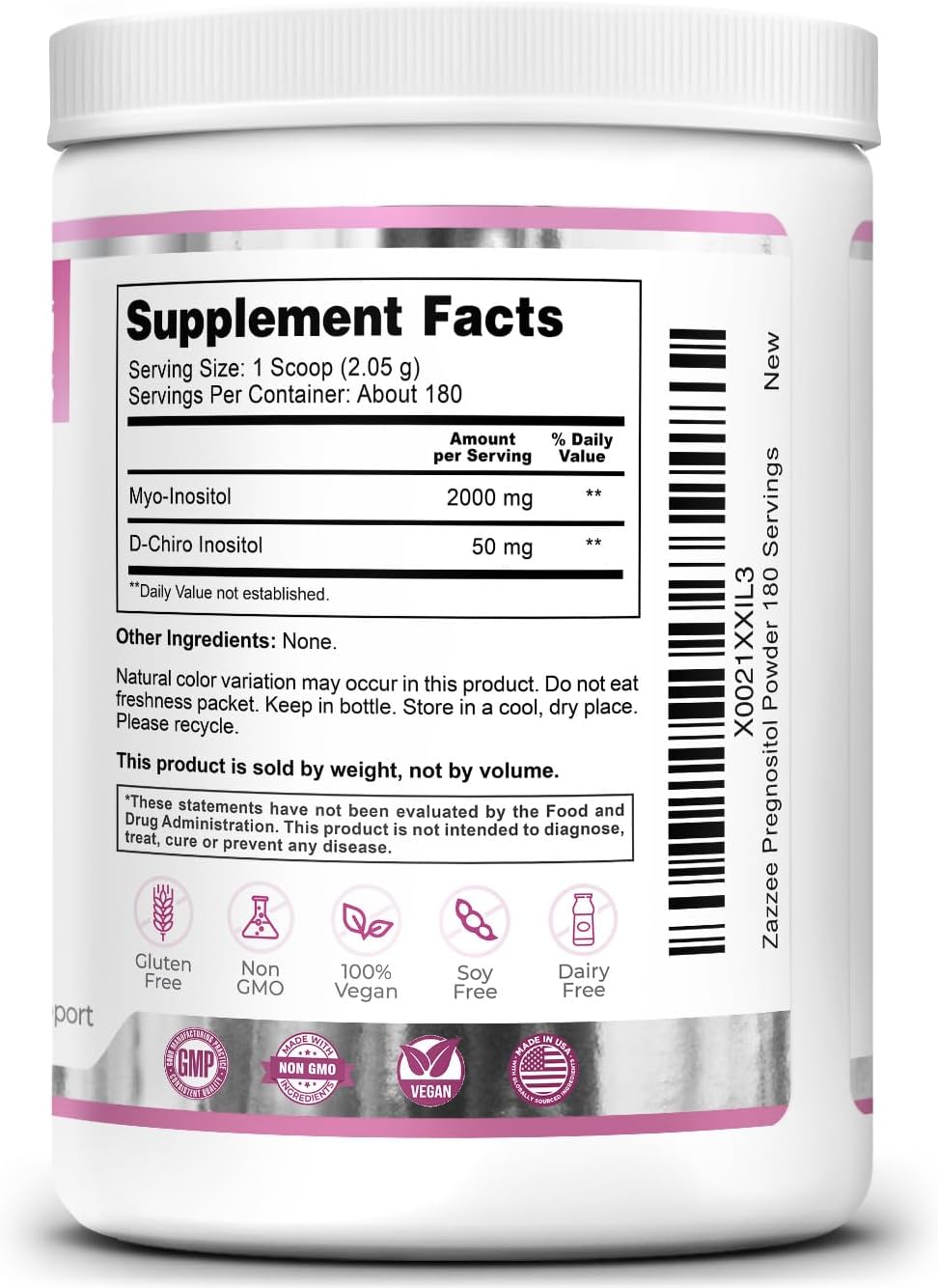 Zazzee PREGNOSITOL Powder – Myo-Inositol y D-Chiro-Inositol 40:1 (180 dosis)