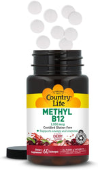 Country Life Methyl B12, Supports Energy and Vitality, 1000mcg, 60 Tablets, Certified Gluten-Free and Vegan