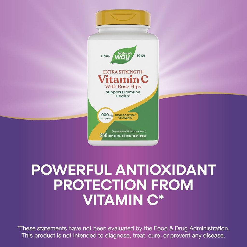 Nature's Way Vitamin C con Escaramujo Extra Fuerte - 1000 mg por dosis - 250 cápsulas