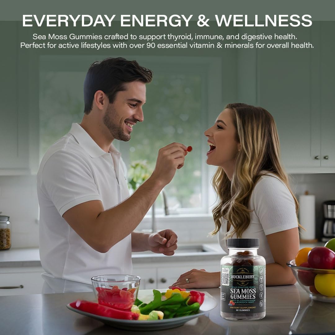 BUCKLEBURY Gominolas de Sea Moss Irlandés con Bladderwrack y Burdock Root - Complemento Alimenticio Vegano - 60 Gominolas