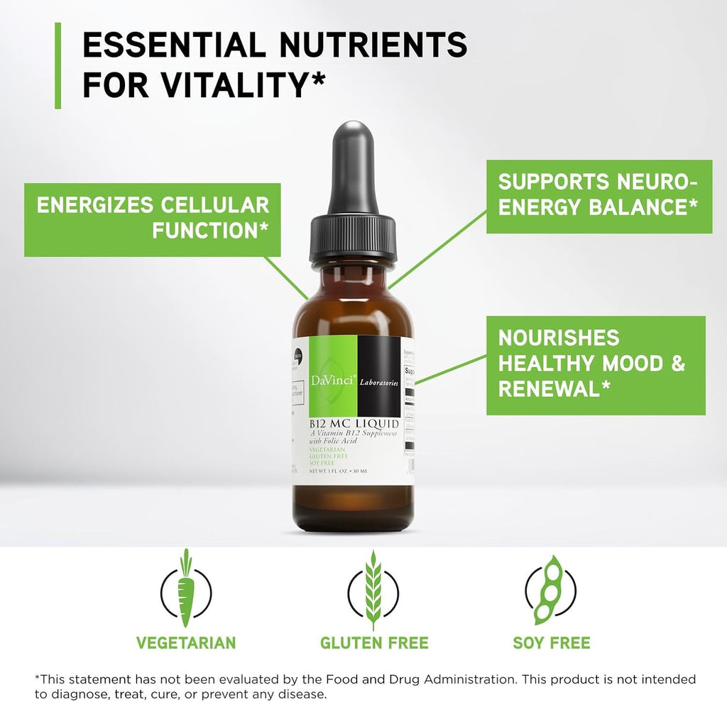 DAVINCI Labs B-12 MC Líquido - Suplemento de Vitamina B12, B6 y Folato - 30 ml