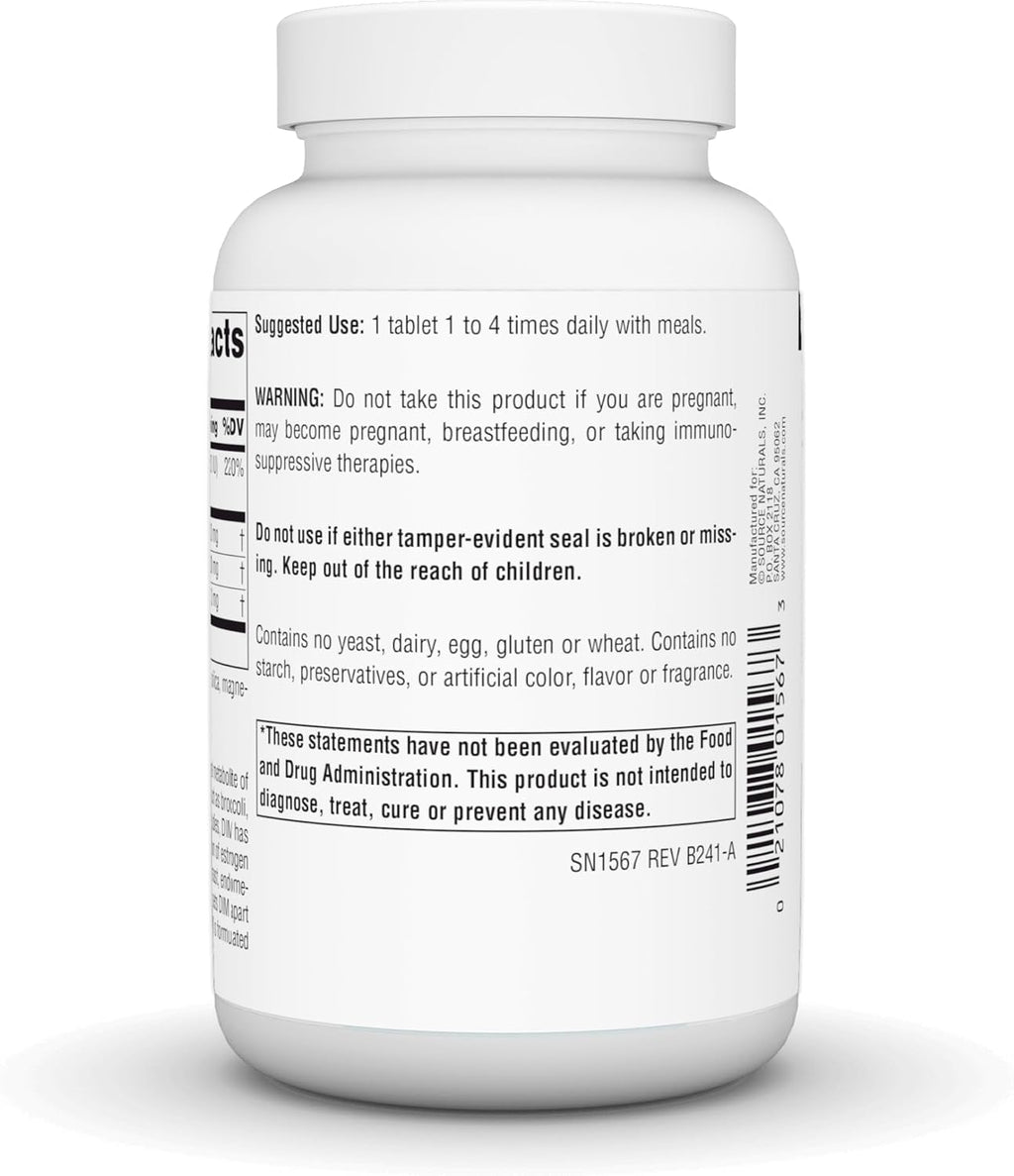 Source Naturals DIM, Diindolylmethane 100mg con BioPerine y Vitamina E - 120 Comprimidos