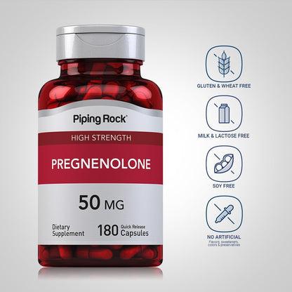 Piping Rock Pregnenolona 50 mg | 180 Cápsulas | Suplemento de Soporte Hormonal | No OGM, Sin Gluten – Image 3