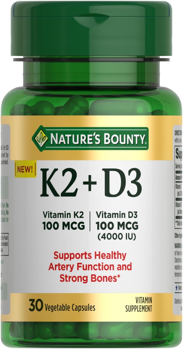 Nature's Bounty Vitamina D3 + K2, 4000 UI D3 + 100 mcg K2, 30 Cápsulas Vegetales